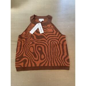 The Drop Women's XS Brown Crop Top Sleeveless Sweater Keyhole Neck